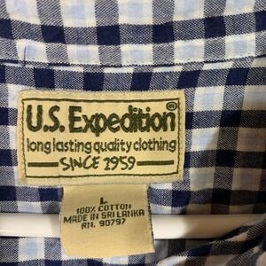 Y2K US Expedition Gingham Shirt Short Sleeve‎ Button Up Cotton Blend Mens Large